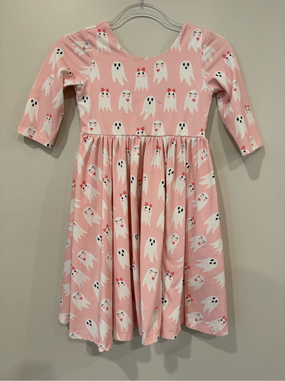 Ollie Jay Halloween Pink Ghost-Print Long Sleeve Twirl Jersey Dress